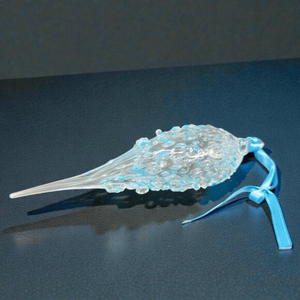 Hand Blown Studio Art Glass Ornament Hanging Decor Textured Blue Fritz Glass VTG